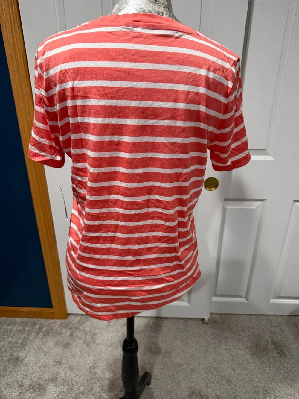 Girls' Striped Michael Kors Logo Tee - Coral and White